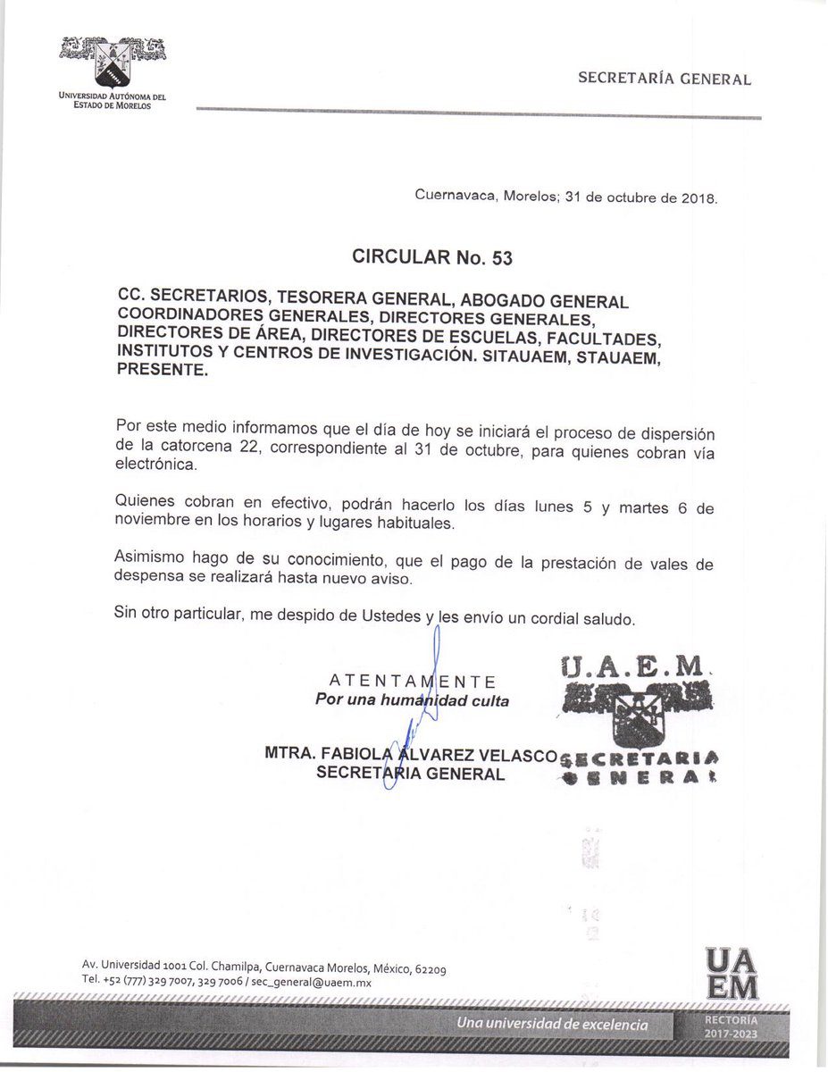 Trabajadores de la UAEM recibieron pago de su quincena