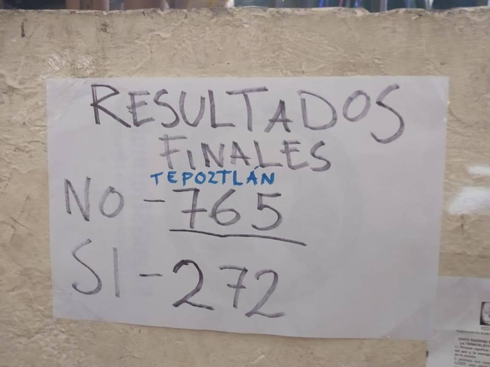 Tepoztlán votó por el NO A LA TERMOELÉCTRICA de Huexca