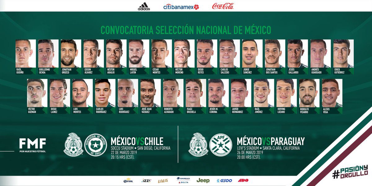 Publican convocatoria de la Selección Mexicana ante Chile y Paraguay