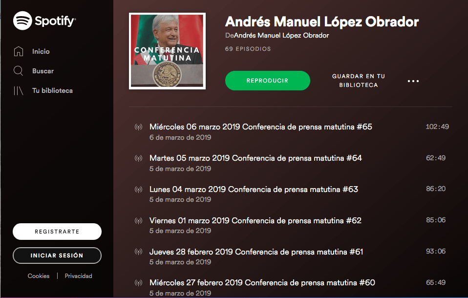 Conferencias de AMLO están en Spotify
