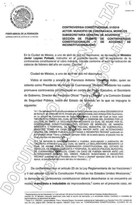 Mando Coordinado si va en Cuernavaca; SCJN desecha controversia de Antonio Villalobos