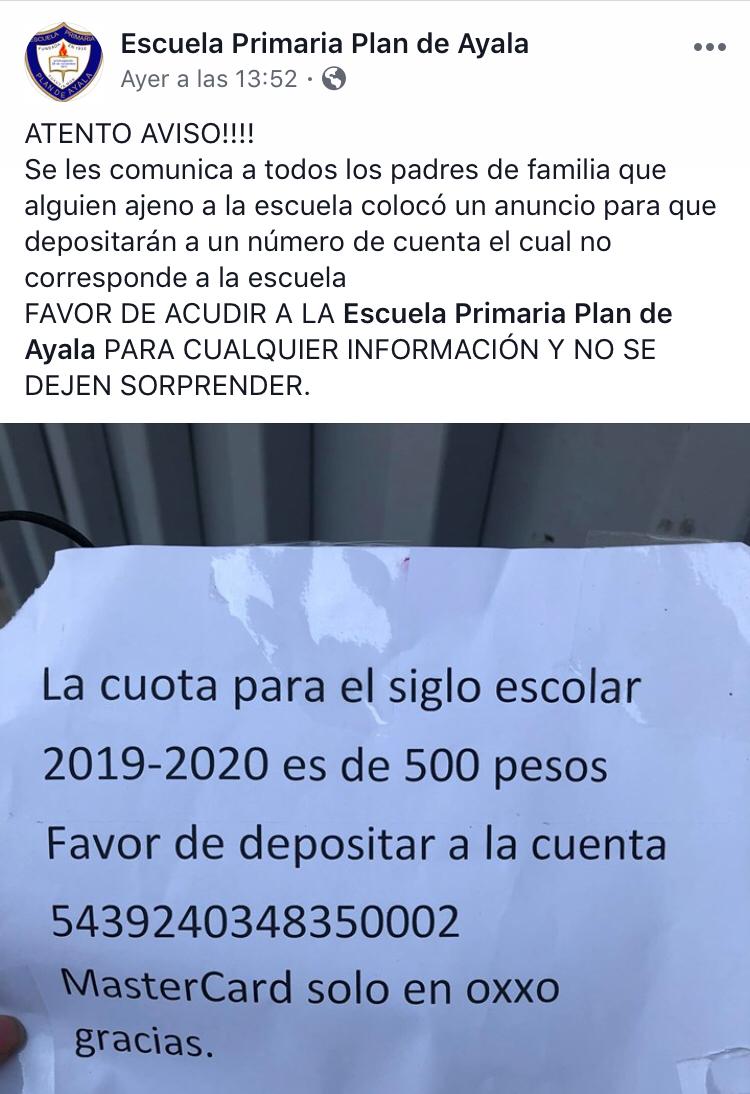 Engañan a familias para depositar cuotas escolares en cuentas falsas