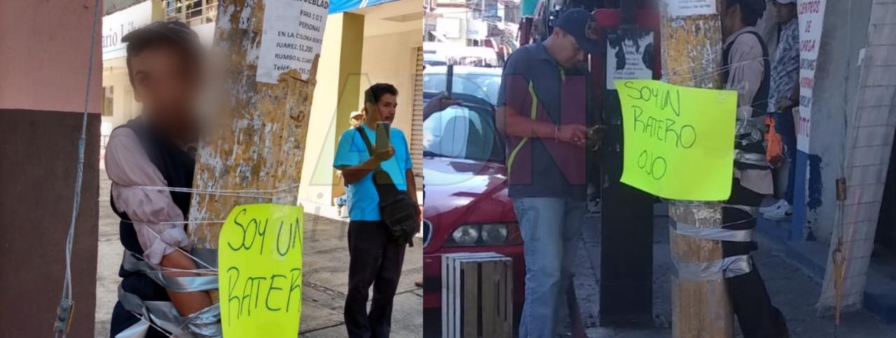 Comerciantes atan y golpean a ladrón en el Centro de Cuautla