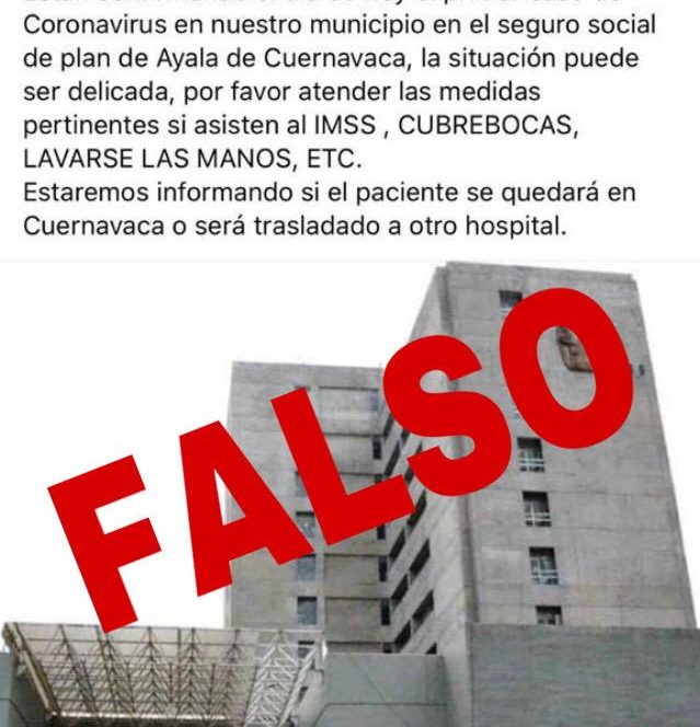 FALSO que exista un caso de CORONAVIRUS en IMSS Cuernavaca