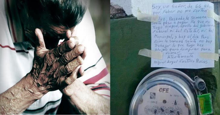 ‘Por favor no me corte la luz’ hombre de 66 años recibe ayuda al colocar este letrero en su medidor