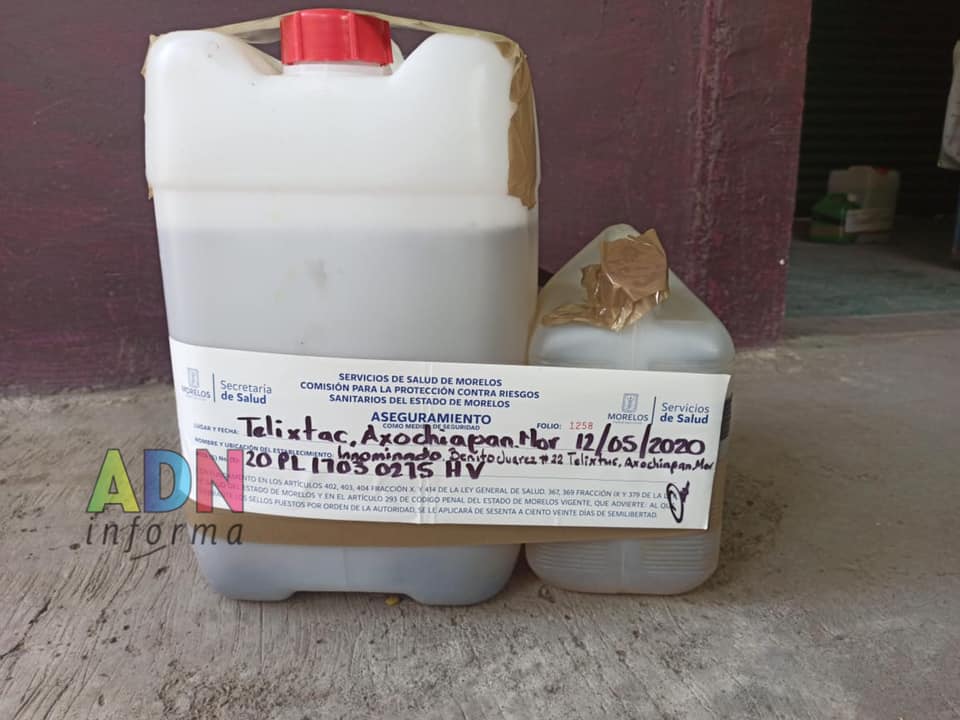 Decomisan 86 litros de presunto ALCOHOL ADULTERADO en Morelos