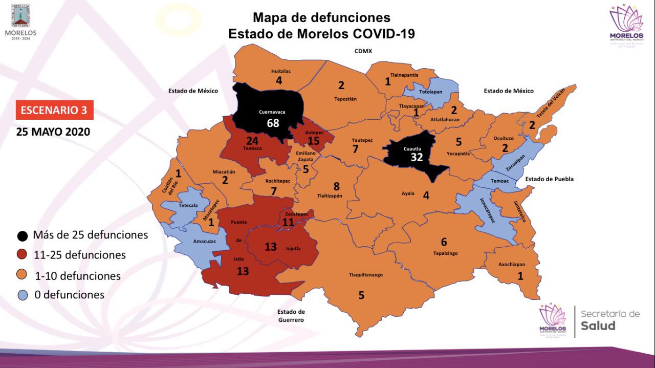 Cuernavaca y Cuautla municipios con más muertes por COVID-19 en Morelos