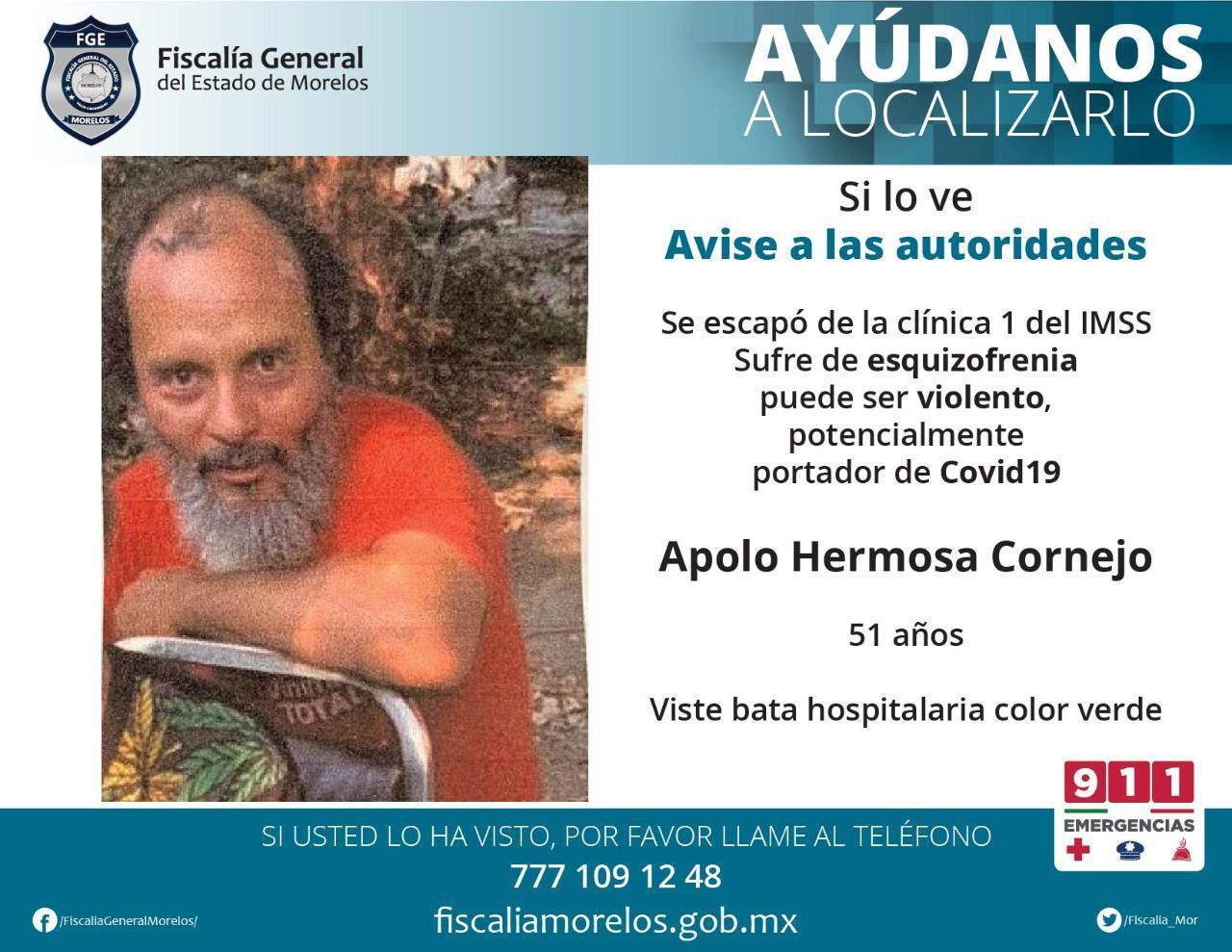 Escapa del IMSS Morelos hombre esquizofrénico y con posible COVID-19