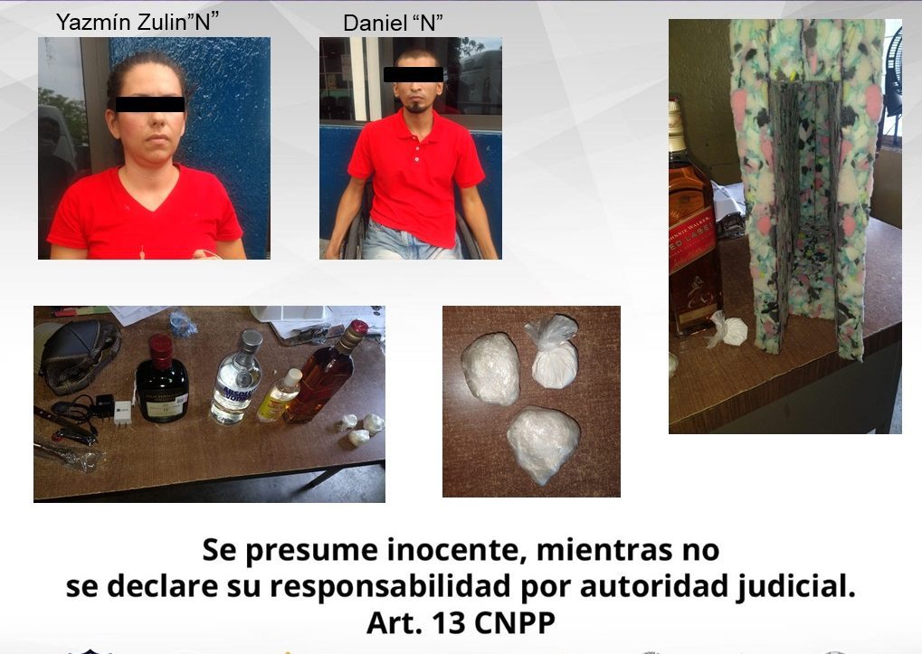 Detienen a pareja que intentó meter alcohol, droga y armas a Cereso de Atlacholoaya