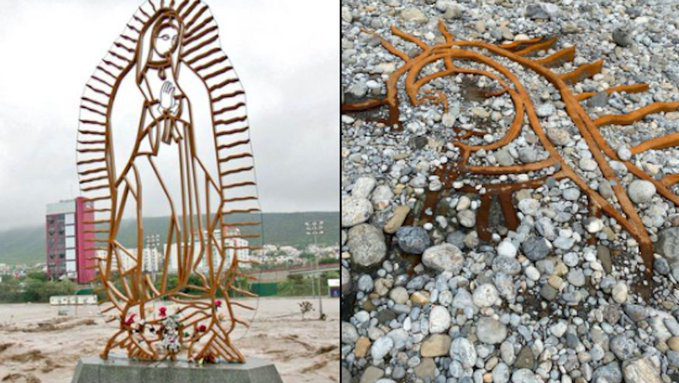 Escultura de la VIRGEN reaparece tras paso de huracán Hanna por Monterrey