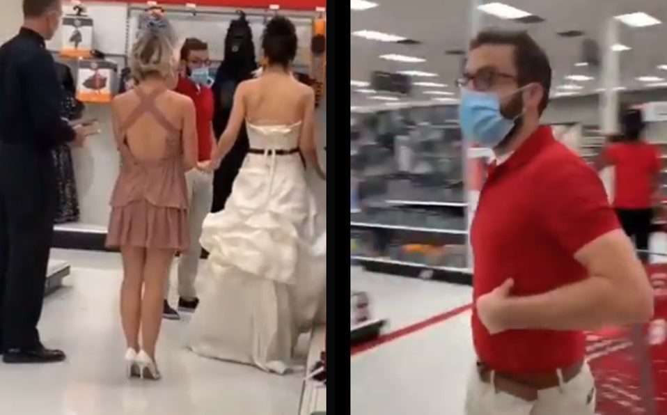 Mujer va hasta el trabajo de su pareja con todo y sacerdote lista para casarse