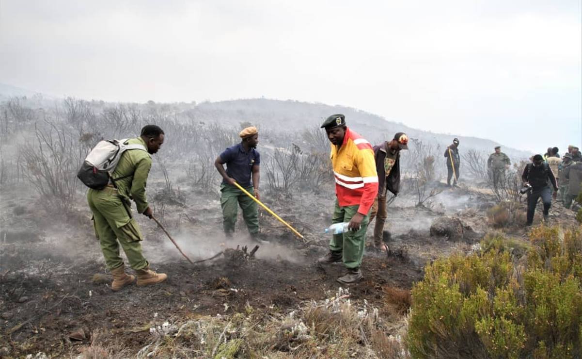 Voluntarios ayudan a sofocar el incendio en Kilimanjaro África