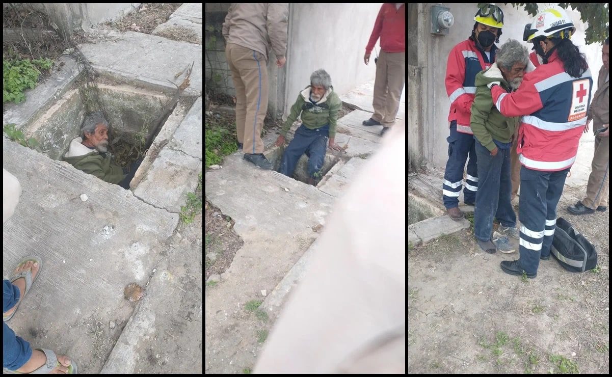 Rescatan de alcantarilla a abuelito que se refugiaba del frío en Tamaulipas