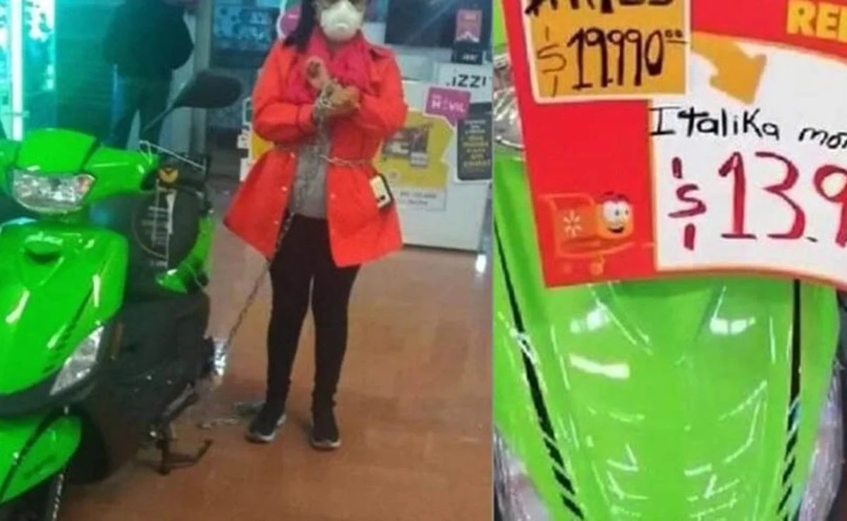 Mujer se encadena a una moto para que se la vendan en 14 pesos