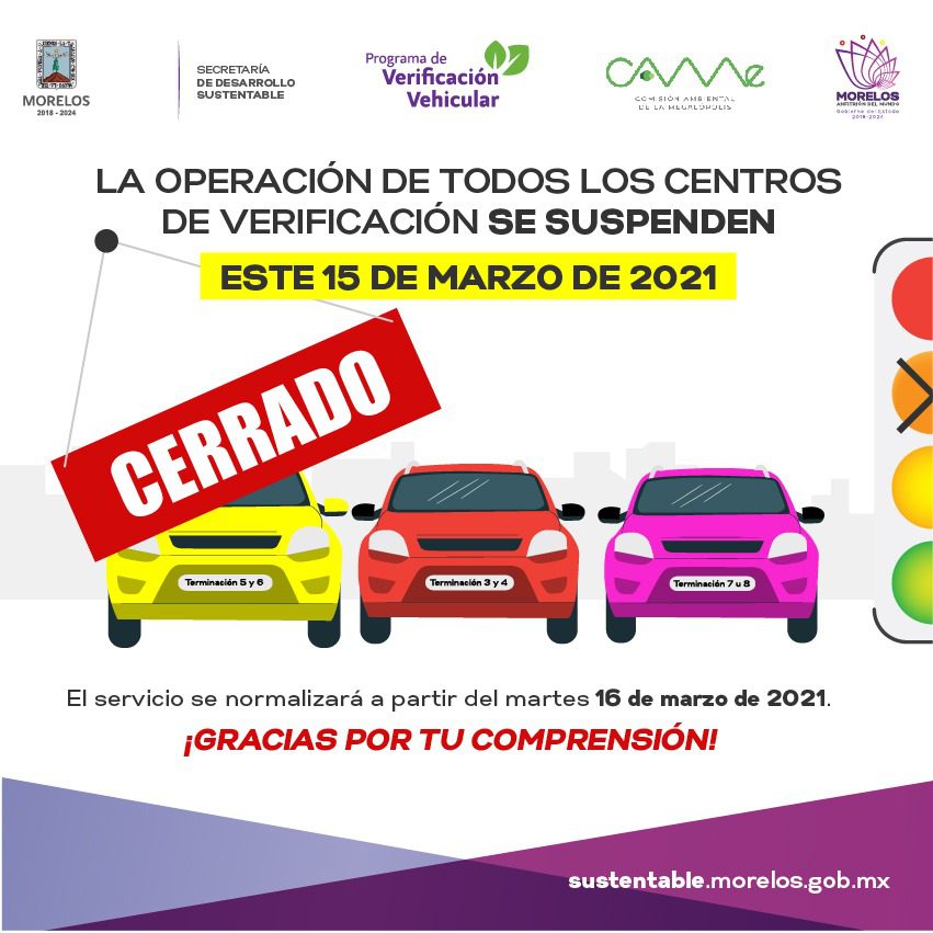 Cerrarán centros de verificación este 15 de marzo