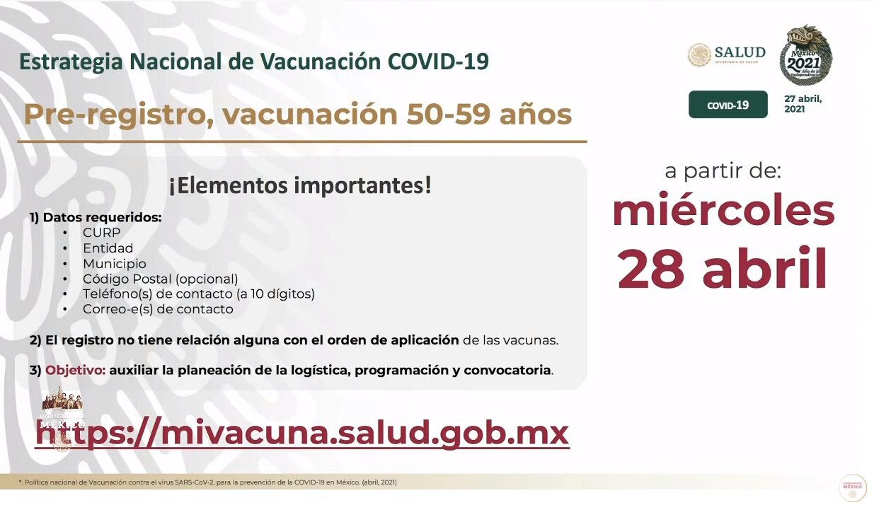 Mañana inicia el pre registro para la vacunación antiCOVID en personas de 50 a 59 años