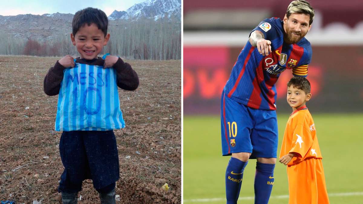 Niño afgano de la camiseta de plástico de Messi pide ayuda para salir de su país