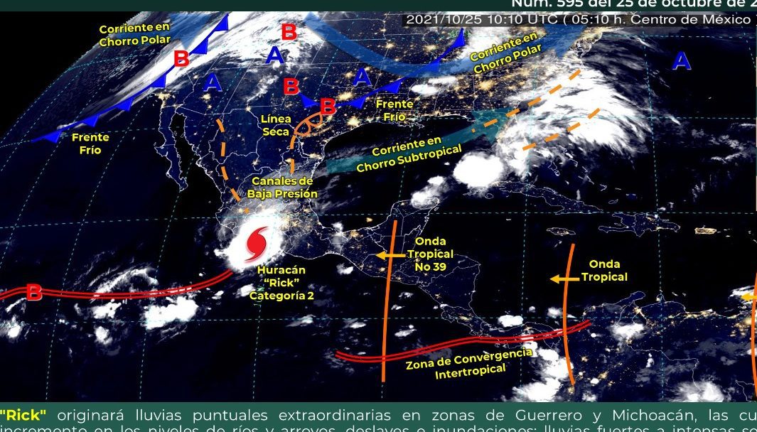 Huracán Rick seguirá provocando lluvias en Morelos