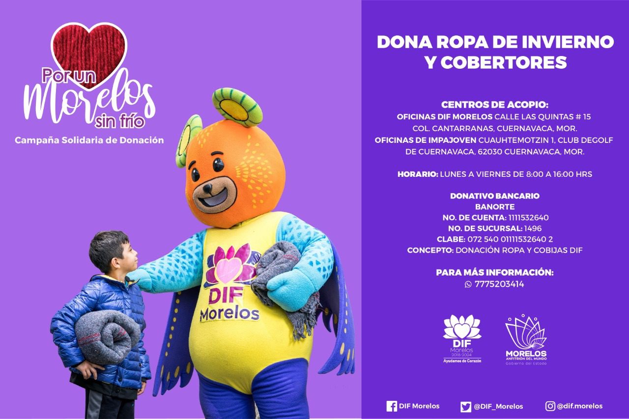 Invitan a DONAR cobertores y abrigos para familias de escasos recursos en Morelos