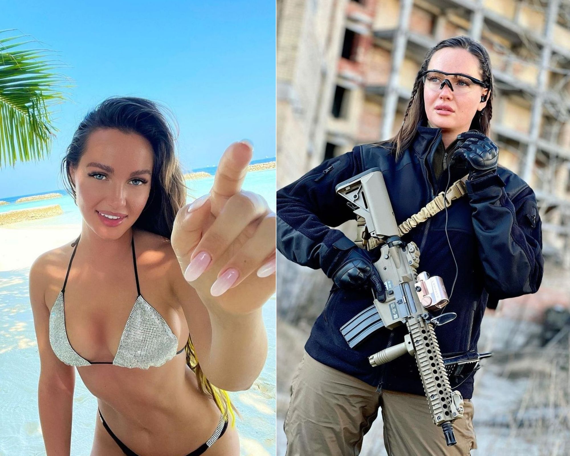 Miss Ucrania toma las armas en apoyo a militares de su país