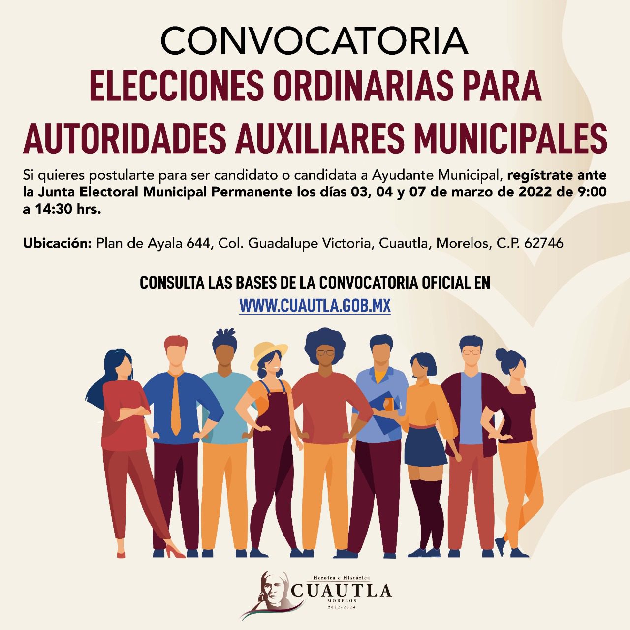 Anuncia Ayuntamiento de Cuautla convocatoria a elección de auxiliares municipales