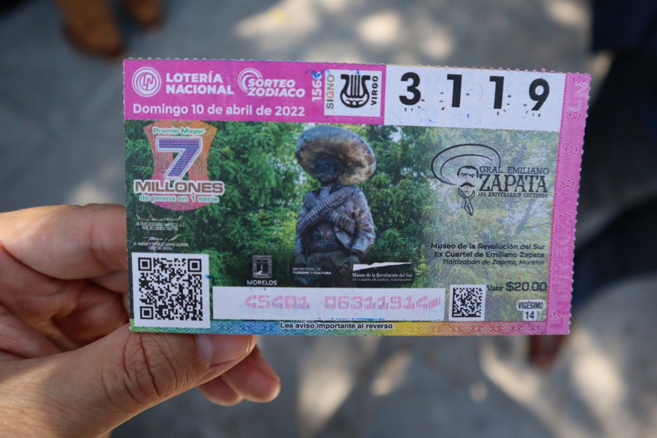 Conmemoran aniversario luctuoso de Zapata con billete de la Lotería Nacional