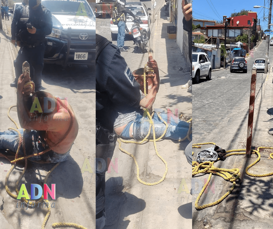 Amarran y golpean a presunto extorsionador en Santa María, Cuernavaca