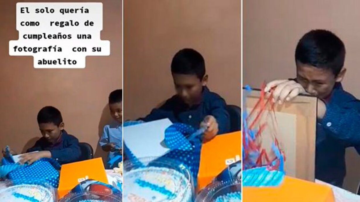 [VIDEO] Niño llora al recibir foto de su abuelito como regalo de cumpleaños