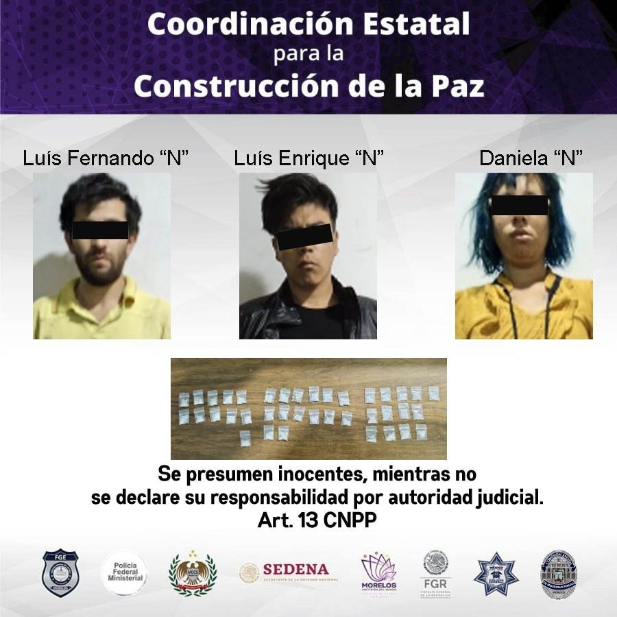 Detienen a tres presuntos narcomenudistas en Jiutepec