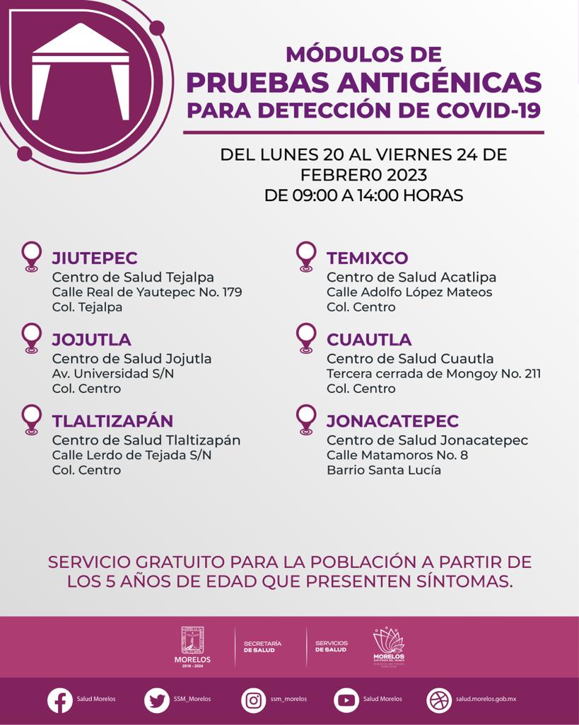 Pruebas antigénicas GRATUITAS en Morelos