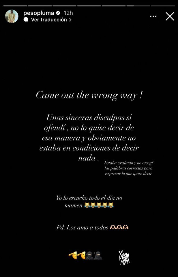 peso pluma se disculpa con Bad Bunny 