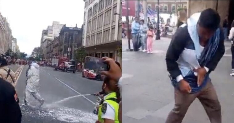 (VIDEO): Hombre intenta prenderse fuego en Zócalo de CDMX