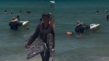 (VIDEO): Vendedor de paletas entra al mar para buscar clientes
