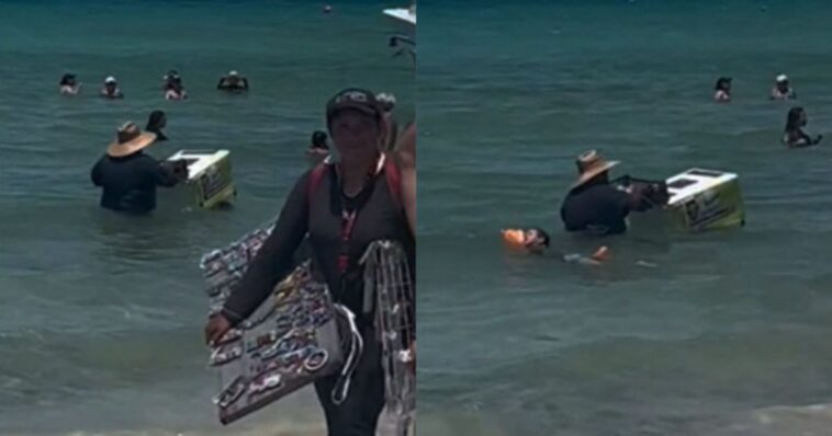 (VIDEO): Vendedor de paletas entra al mar para buscar clientes