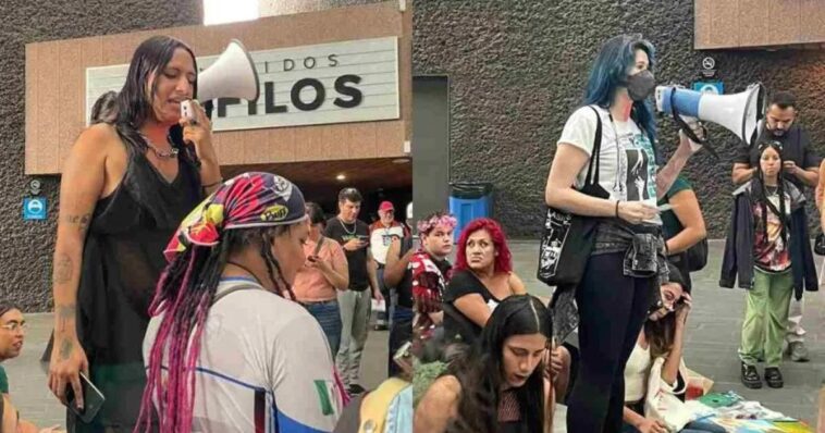 Miembros de la comunidad LGBTIIIQ+ se manifiestan en la Cineteca Nacional