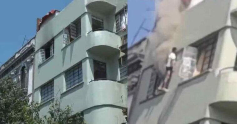 (VIDEO): Hombre cae de su departamento tras incendio