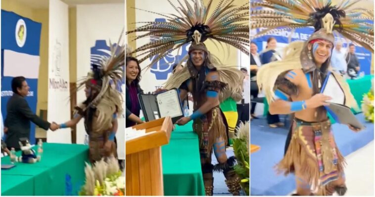 (VIDEO): Joven asiste a graduación con vestimenta prehispánica