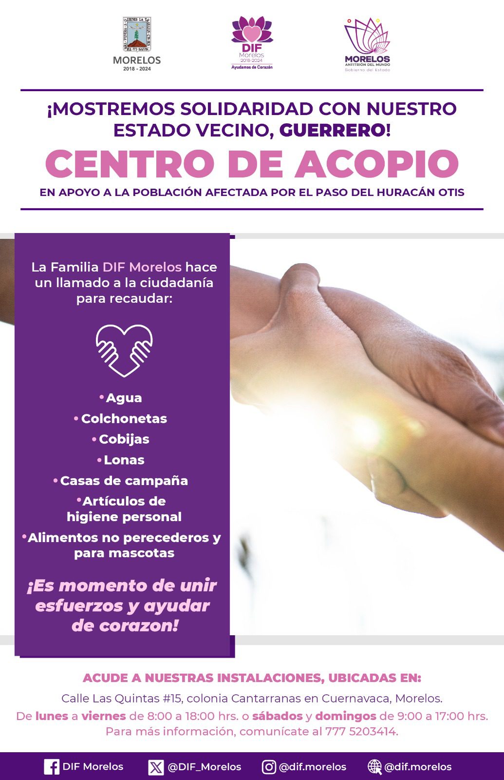 DIF Morelos habilita instalaciones como Centro de Acopio para damnificados de Guerrero