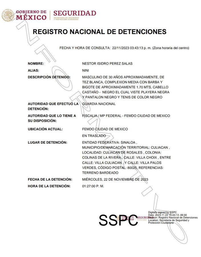 Detienen a El Nini, presunto líder de Los Chapitos