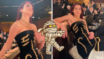 Dua Lipa vive incómodo momento con su vestido durante los Golden Globes