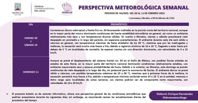 Habrá cielo despejado en Morelos