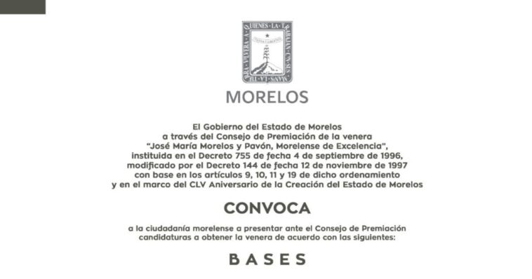 Abren convocatoria para obtener la venera “José María Morelos y Pavón, morelense de excelencia”
