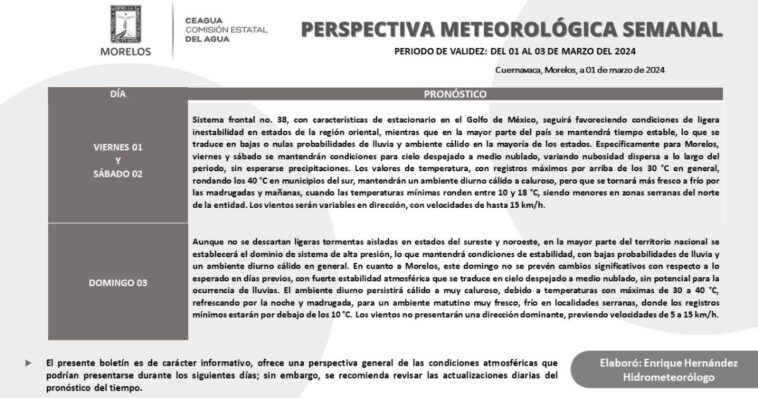 Seguirá el calor para este fin de semana en Morelos