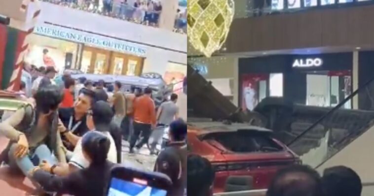 Auto cae de un cuarto piso de plaza comercial en Guatemala
