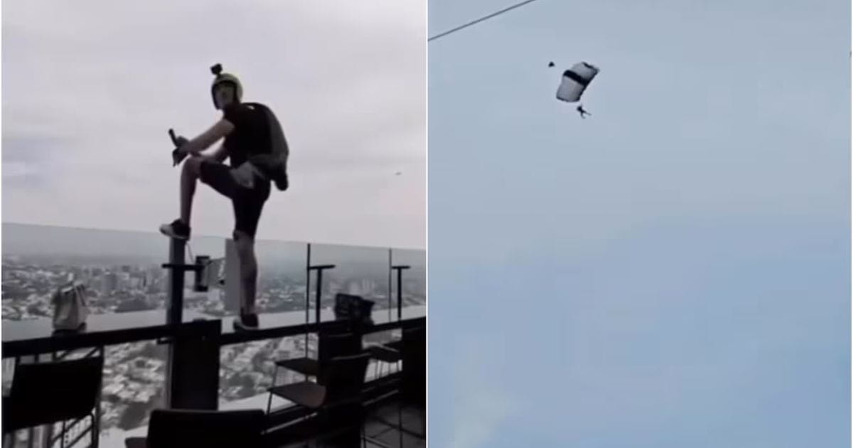 Joven salta en paracaídas desde edificio en Guadalajara