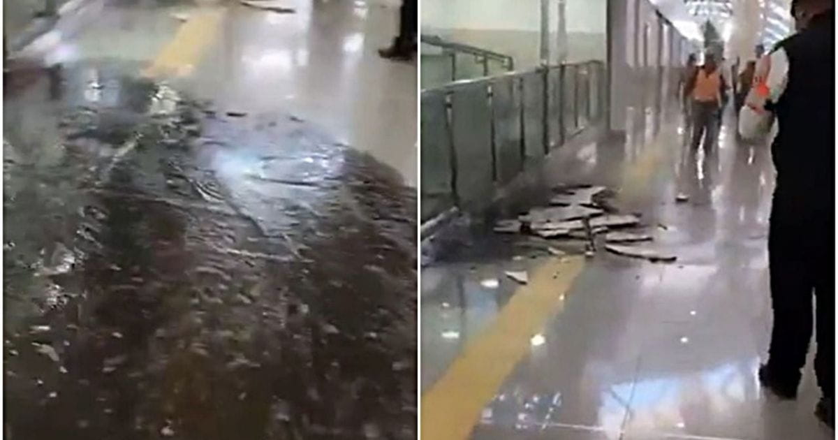 Fuga de aguas negras inunda pasillos de AICM
