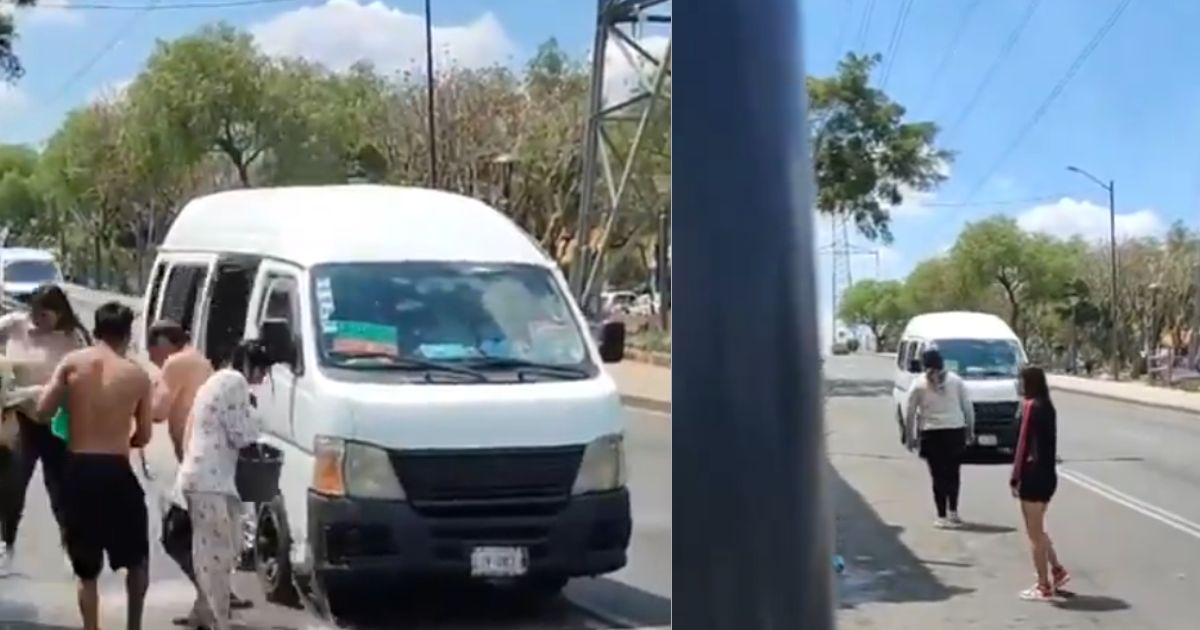 Jóvenes detienen combi y empapan a pasajeros