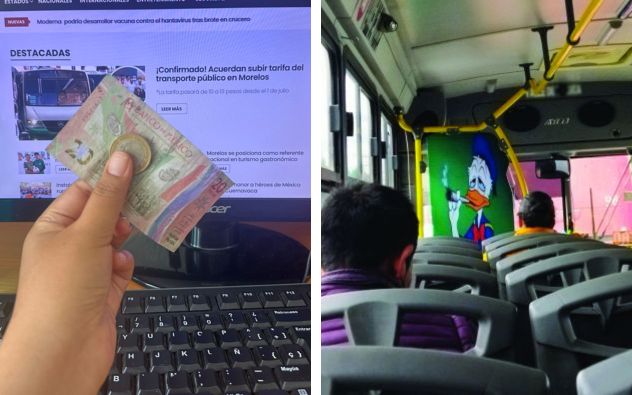 Unidad de transporte público tipo "ruta" circulando por calles del centro de Cuernavaca, Morelos.